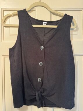 Old Navy Black Sleeveless Knit Tank with Button Trim